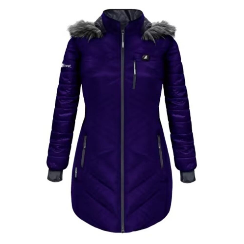 NWT ActionHeat 5V Heated Long Puffer Jacket with Hood for Ladies - Indigo - XS